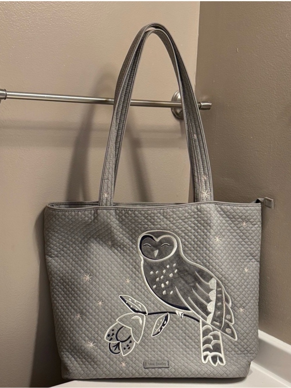 Vera Bradley Gray Quilted large Tote Bag with Owl